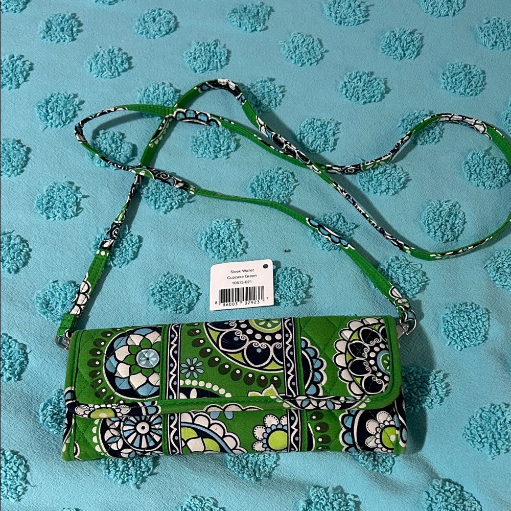 Vera Bradley Green Floral Print Crossbody Wallet